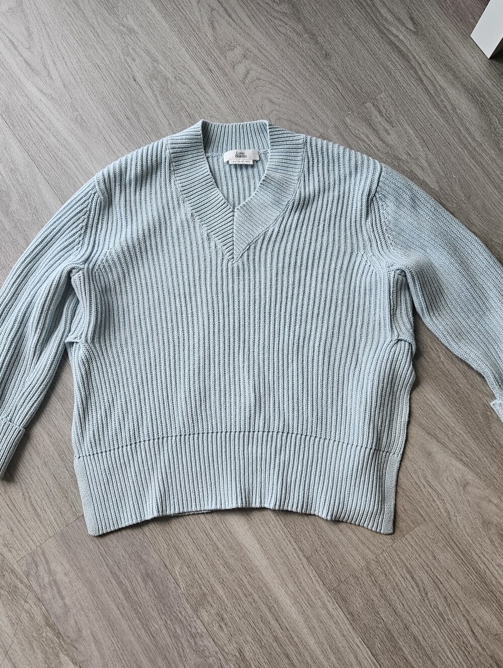 Love, Bonito Blue 100% Cotton V neck Ribbed Sweater